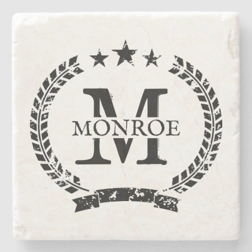 Vintage family name monogram custom marble stone coaster