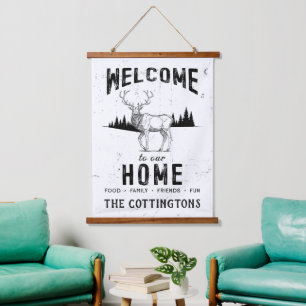 Vintage Family Name Rustic Cabin Hanging Tapestry