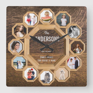 Vintage family photo collage wooden frames Clock