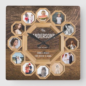 Vintage Family Photo Collage Wooden Frames Clock by Pick_Up_Me at Zazzle