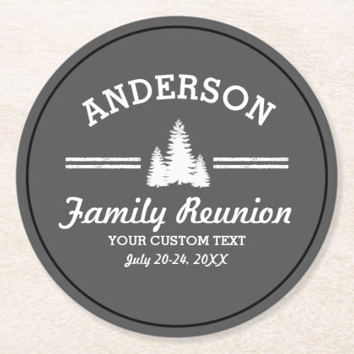 Vintage Family Reunion or Trip  Rustic Pine Trees Round Paper Coaster