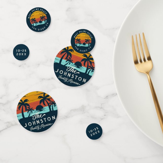 Vintage Family Reunion Retro Sunset Beach Palms  Confetti (Group)