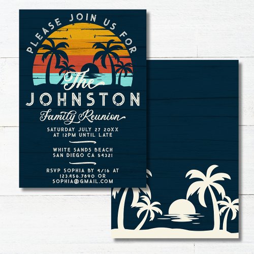 Vintage Family Reunion Retro Sunset Beach Palms  Invitation