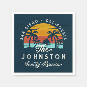 Vintage Family Reunion Retro Sunset Beach Palms  Napkins