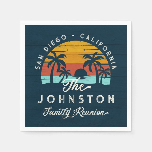 Vintage Family Reunion Retro Sunset Beach Palms  Napkins (Front)
