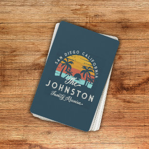 Vintage Family Reunion Retro Sunset Beach Palms Poker Cards