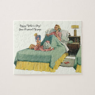 Vintage Family Serving Mom Breakfast in Bed Jigsaw Puzzle