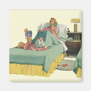 Vintage Family Serving Mom Breakfast in Bed Magnet