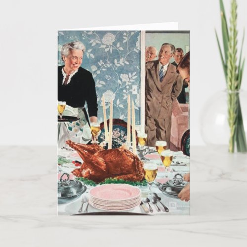 Vintage Family Turkey Dinner Thanksgiving Holiday Card