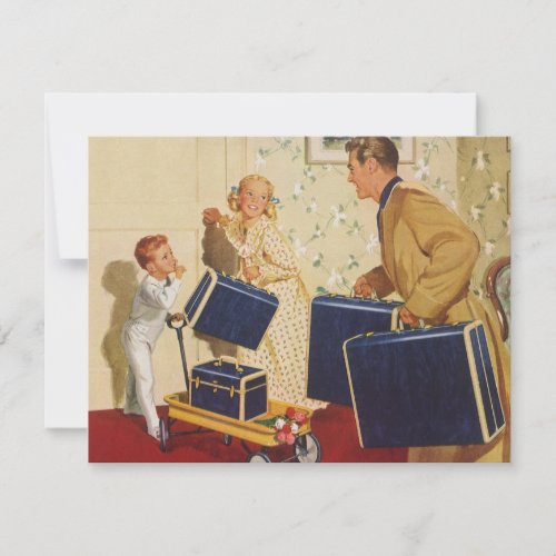 Vintage Family Vacation Dad Kids and Suitcases