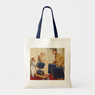 Vintage Family Vacation, Dad, Kids and Suitcases Tote Bag