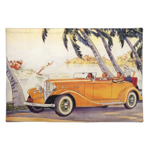 Vintage Family Vacation in a Convertible Car Cloth Placemat