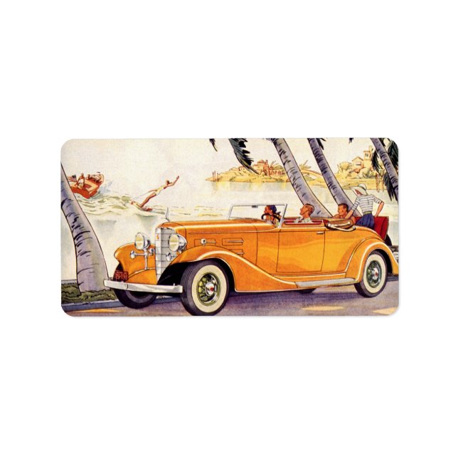 Vintage Family Vacation in a Convertible Car Label (Front)