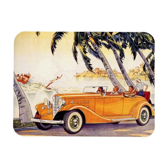 Vintage Family Vacation in a Convertible Car Magnet (Horizontal)