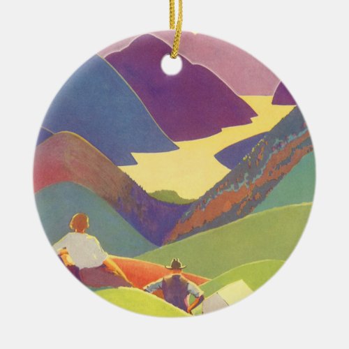 Vintage Family Vacation Picnic in the Mountains Ceramic Ornament