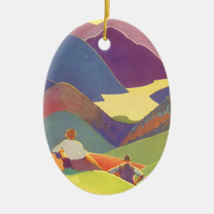 Vintage Family Vacation, Picnic in the Mountains Ceramic Ornament