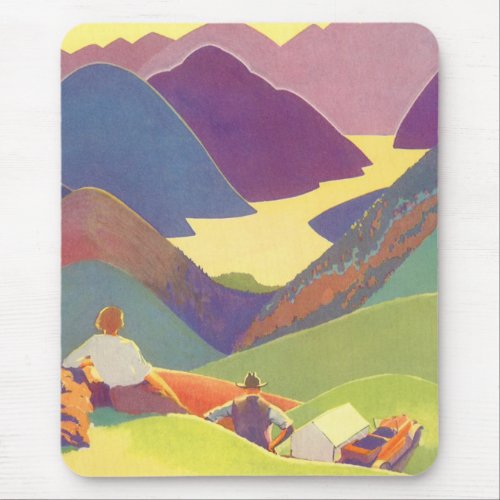 Vintage Family Vacation Picnic in the Mountains Mouse Pad