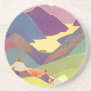 Vintage Family Vacation, Picnic in the Mountains Sandstone Coaster
