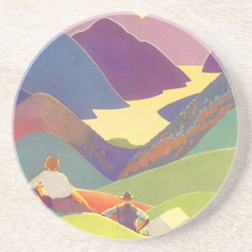 Vintage Family Vacation Picnic in the Mountains Sandstone Coaster