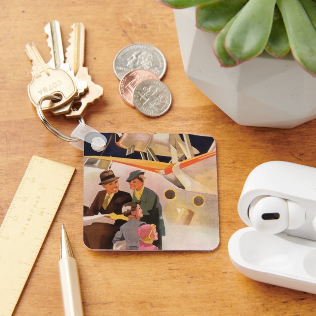 Vintage Family Vacation Via Seaplane w Propellers Keychain (Desk)