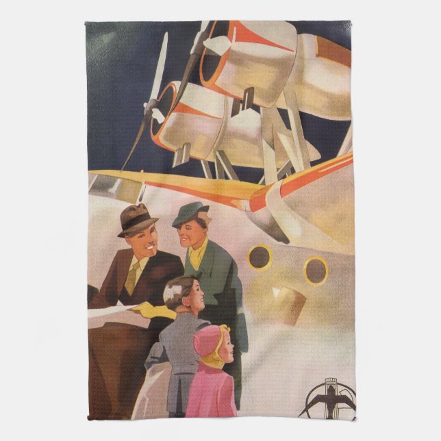 Vintage Family Vacation Via Seaplane w Propellers Towel (Vertical)