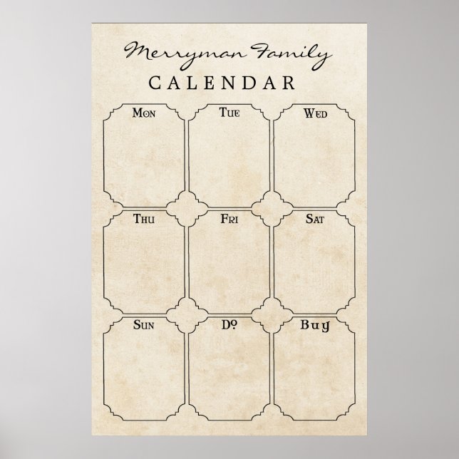 Vintage Family Weekly Calendar Wall Schedule Poster (Front)