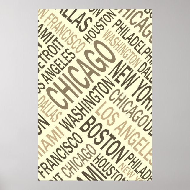 Vintage Famous Cities USA Word Cloud Poster (Front)