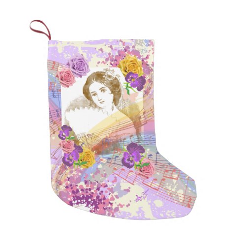 Vintage Fan Lady MusicFlowers Christmas Stocking