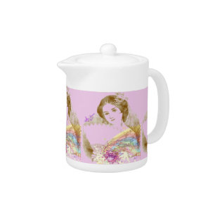 Vintage Fan Lady Pink Small Teapot