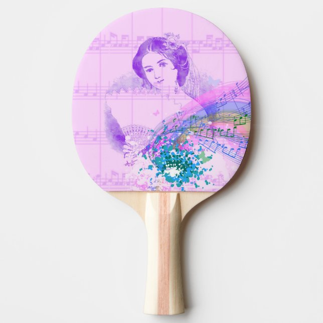 Vintage Fan Lady Sheet Music Ping Pong Paddle (Front)