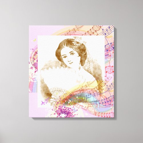 Vintage Fan Lady Stretched Canvas Art