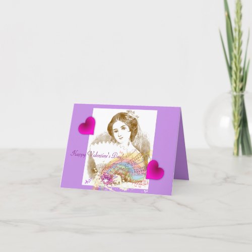 Vintage Fan Lady Valentine Notecard