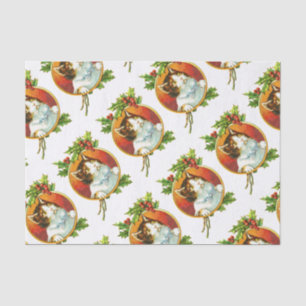 Vintage Fancy Cat with Holly Berry Christmas Tissue Paper