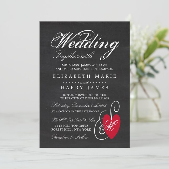 Vintage Fancy Heart - Chalkboard Wedding Invitation (Standing Front)