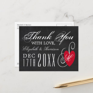 Vintage Fancy Heart - Chalkboard Wedding Thank You Postcard