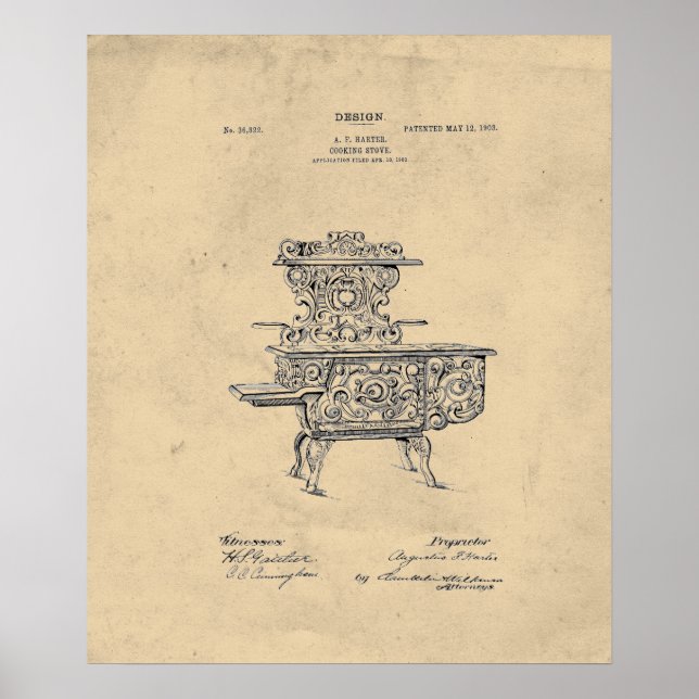 Vintage Fancy Stove Patent Poster (Front)