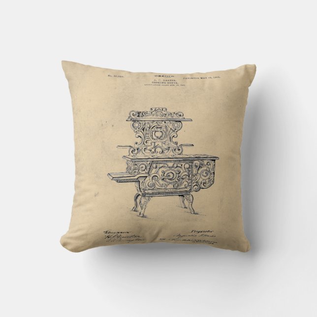 Vintage Fancy Stove Patent Throw Pillow (Front)
