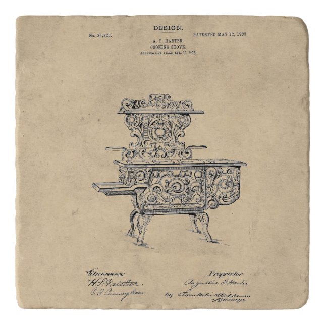 Vintage Fancy Stove Patent Trivet (Front)