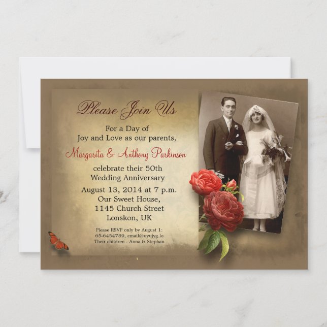vintage fancy wedding anniversary invitations (Front)