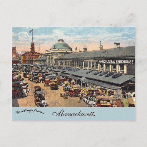 Vintage Faneuil Market and Quincy Market Boston MA Postcard