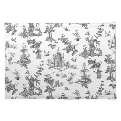 Vintage Fantastic Fountains and Trees Toile_B  W Cloth Placemat