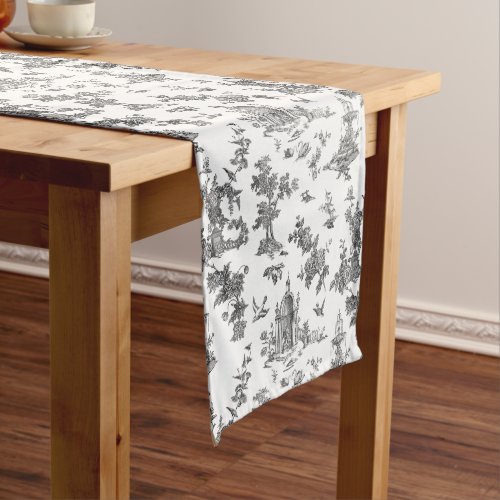 Vintage Fantastic Fountains and Trees Toile_B  W Long Table Runner