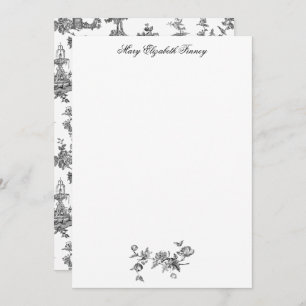 Vintage Fantastic Fountains and Trees Toile-B & W Note Card