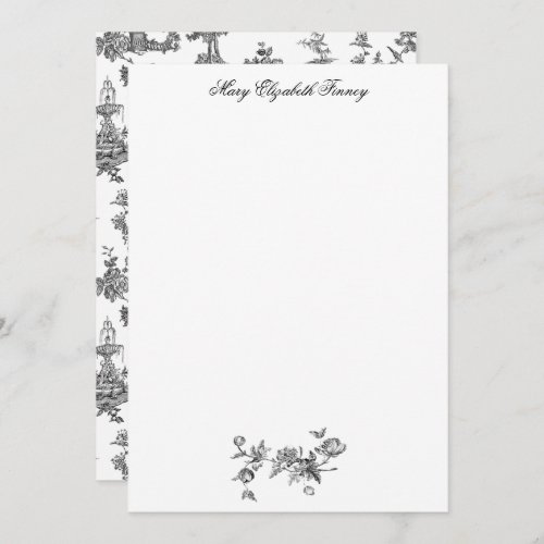 Vintage Fantastic Fountains and Trees Toile_B  W Note Card