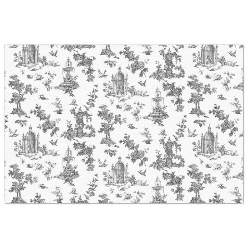 Vintage Fantastic Fountains and Trees Toile_B  W Tissue Paper