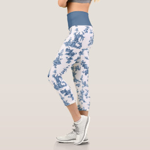 Vintage Fantastic Fountains and Trees Toile-Blue Capri Leggings