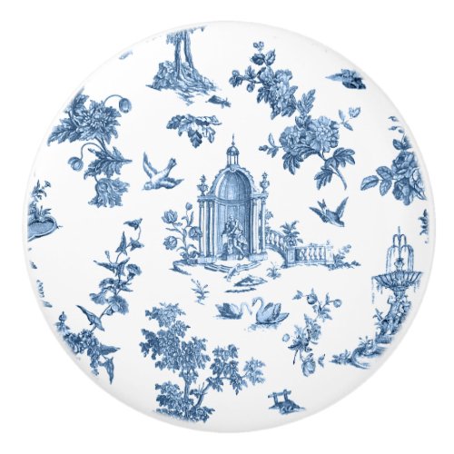 Vintage Fantastic Fountains and Trees Toile_Blue Ceramic Knob