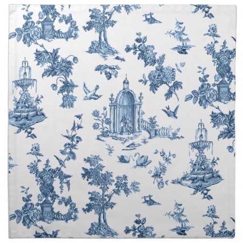 Vintage Fantastic Fountains and Trees Toile_Blue Cloth Napkin