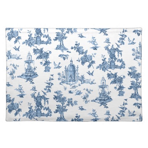 Vintage Fantastic Fountains and Trees Toile_Blue Cloth Placemat