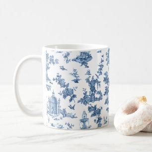 Vintage Fantastic Fountains and Trees Toile-Blue Coffee Mug